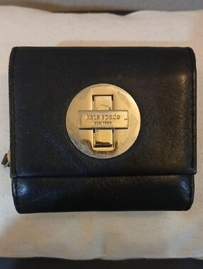 kate spade Black Leather Wallet with Gold Disc Turnlock